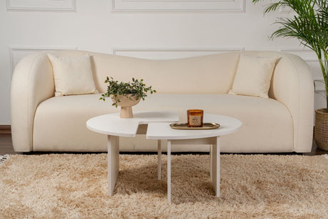 Tavolino Rotondo Moari Effetto Legno Melaminico Bianco 90 cm