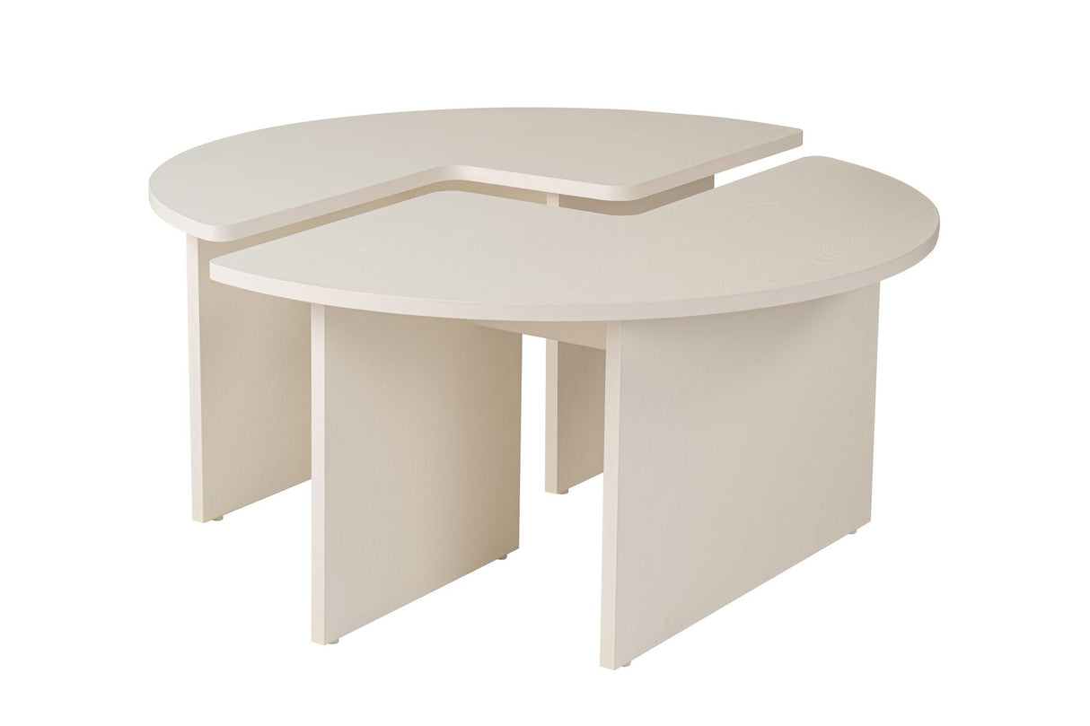 Salontafels - Ronde Salontafel Moari Houtlook Wit Melamine 90 cm - Dimehouse