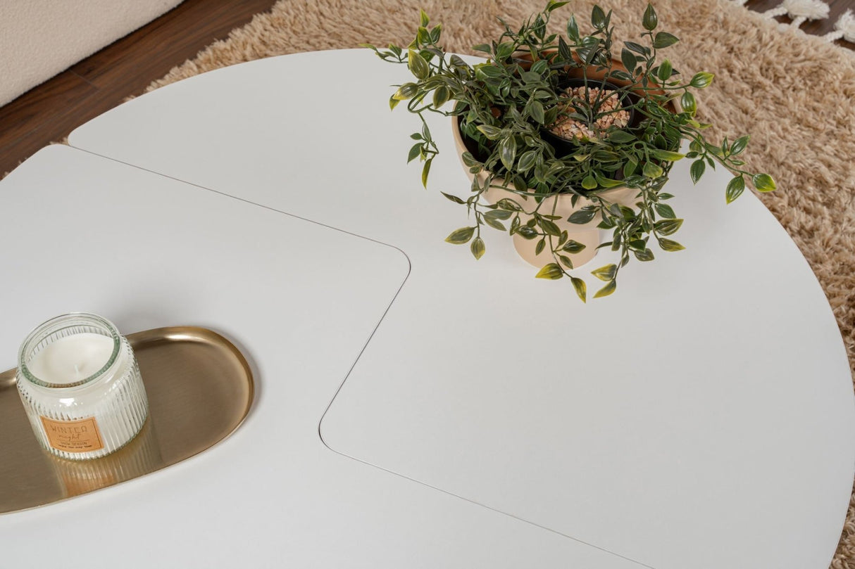 Salontafels - Ronde Salontafel Moari Wit Melamine 90 cm - Dimehouse