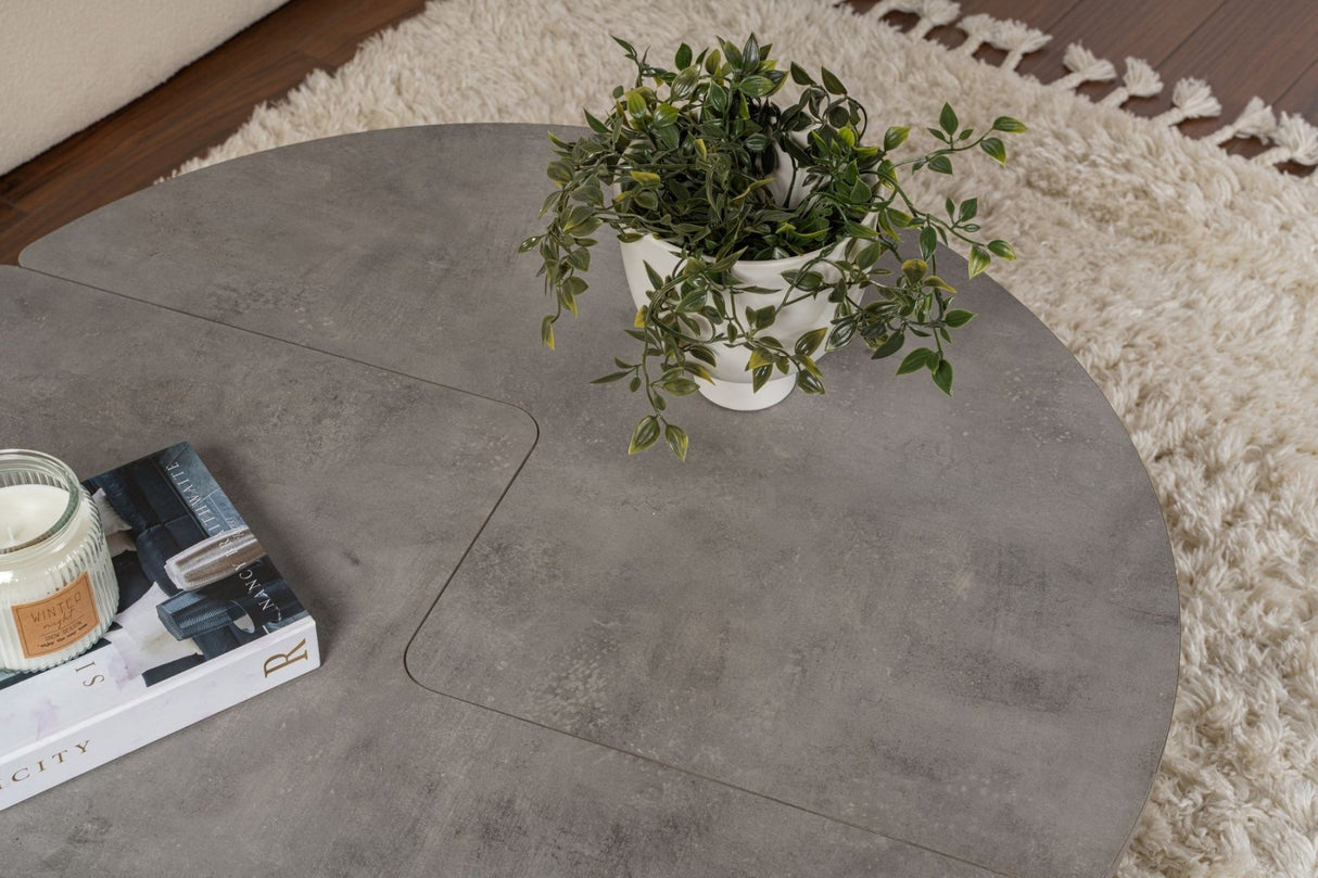Salontafels - Ronde Salontafel Moari Beton Look Grijs Melamine 90 cm - Dimehouse
