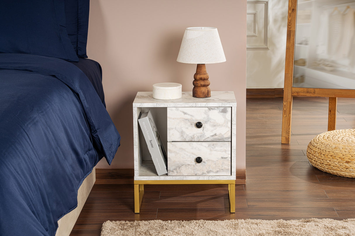 Nachtkastjes - Nachtkastje Marmer Melamine Gouden Frame Pulsar - Dimehouse
