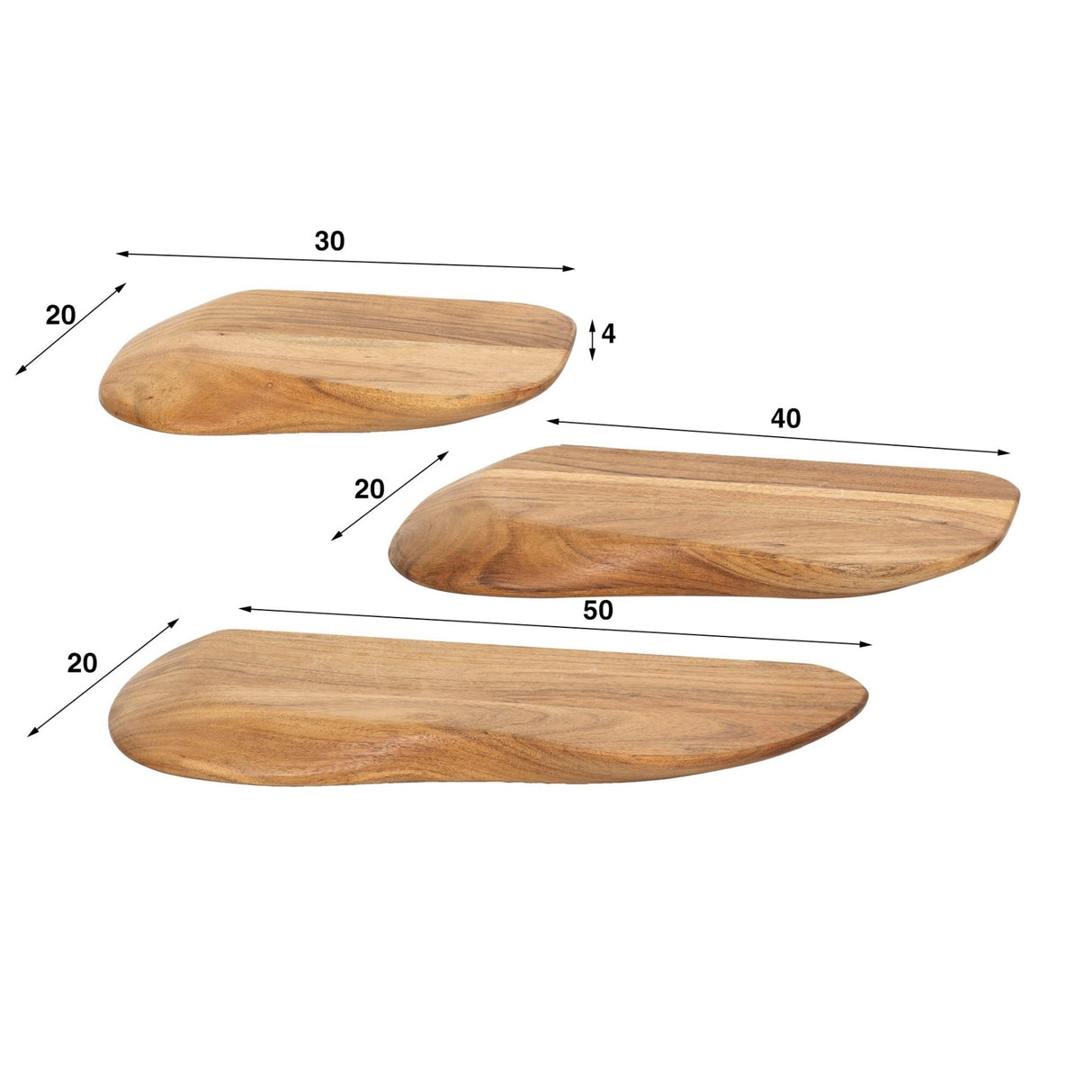 Wandplanken - Nordic Set van 3 Wandplanken Organic - Massief Acaciahout - Dimehouse