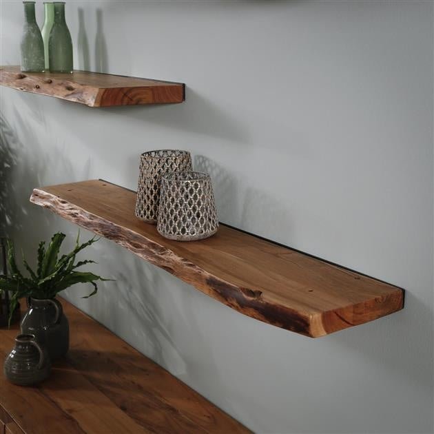 Mensola a muro Durris DH Interior Acacia LxPxH 128x28x8 Legno di acacia Foto atmosferica vista frontale diagonale