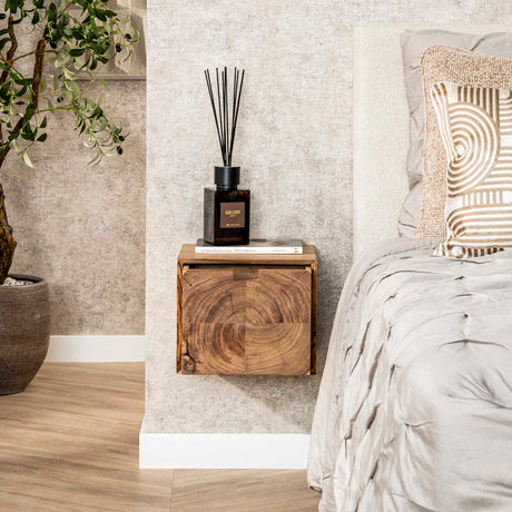 Comodino sospeso in legno di acacia Nova con 1 cassetto - 30x25x29 cm