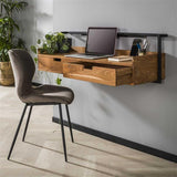 Bureaus - Zwevend Bureau Industrieel Naomi Acaciahout 2 lades 120x38x37 cm - Dimehouse