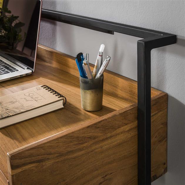 Bureaus - Zwevend Bureau Industrieel Naomi Acaciahout 2 lades 120x38x37 cm - Dimehouse