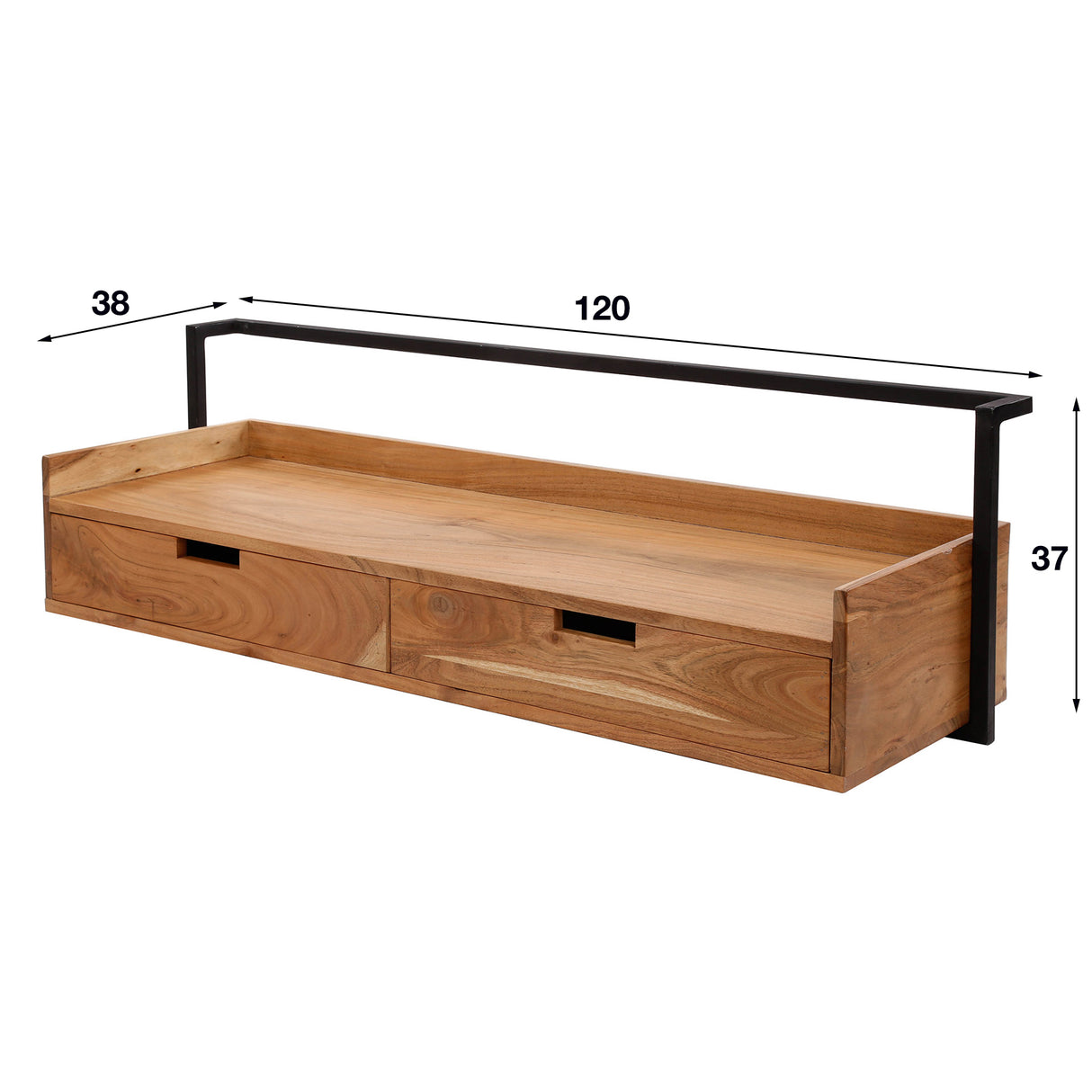 Bureaus - Zwevend Bureau Industrieel Naomi Acaciahout 2 lades 120x38x37 cm - Dimehouse