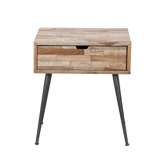 Comodino Cloë DH Interior Weathered LxLxH 50x40x19 Teak Bianco foto vista frontale