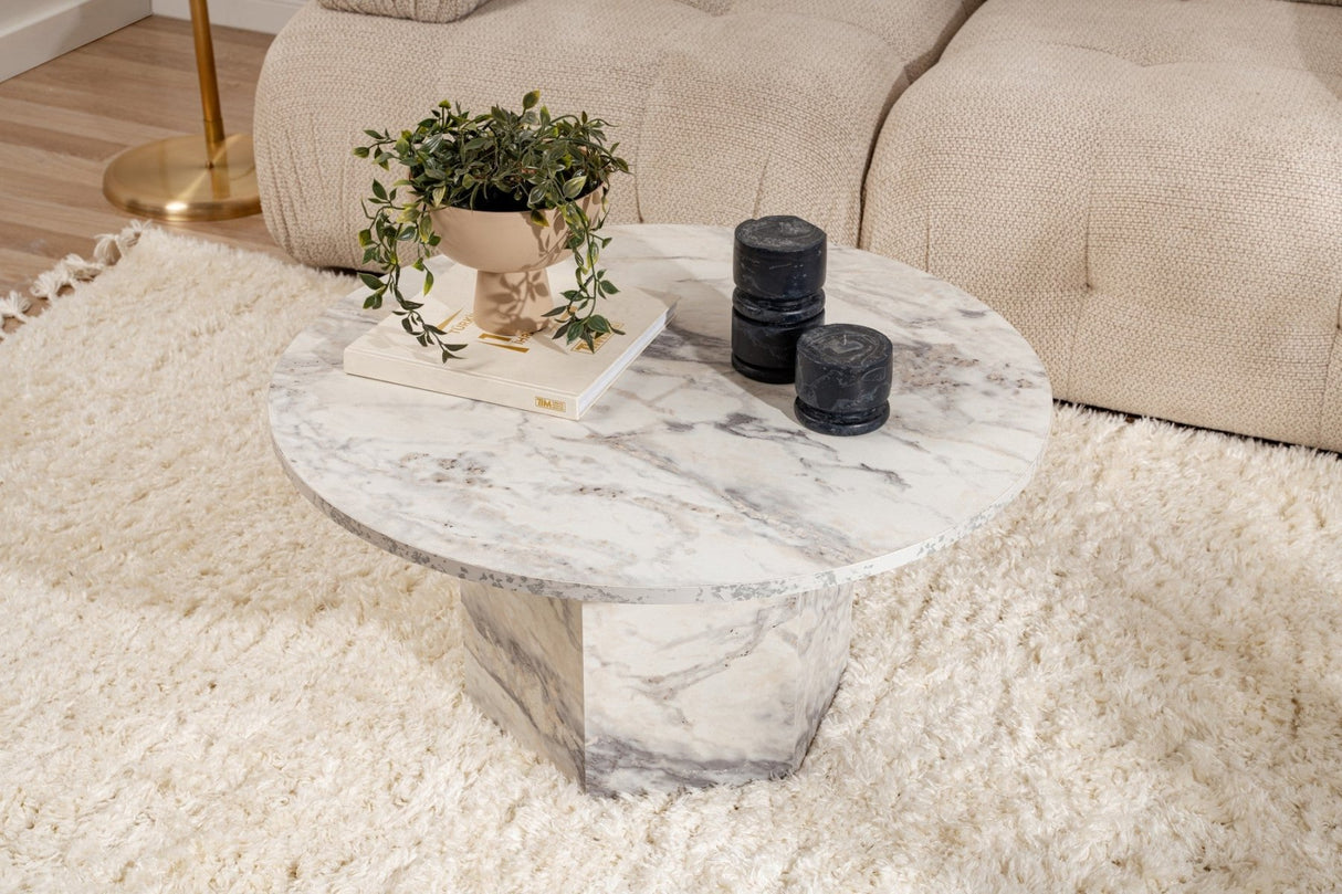 Salontafels - Ronde Salontafel Vano Marmerlook 80 cm - Dimehouse