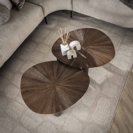 Set di 2 tavolini da caffè Myla Triangolare in Legno di Teak Marrone