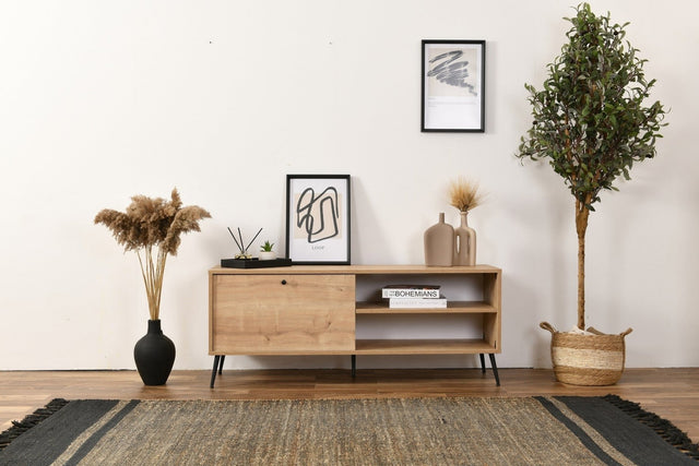 Mobile Calvin effetto rovere con chiusura ammortizzata da 140 cm in legno composito rivestito in melamina e MDF