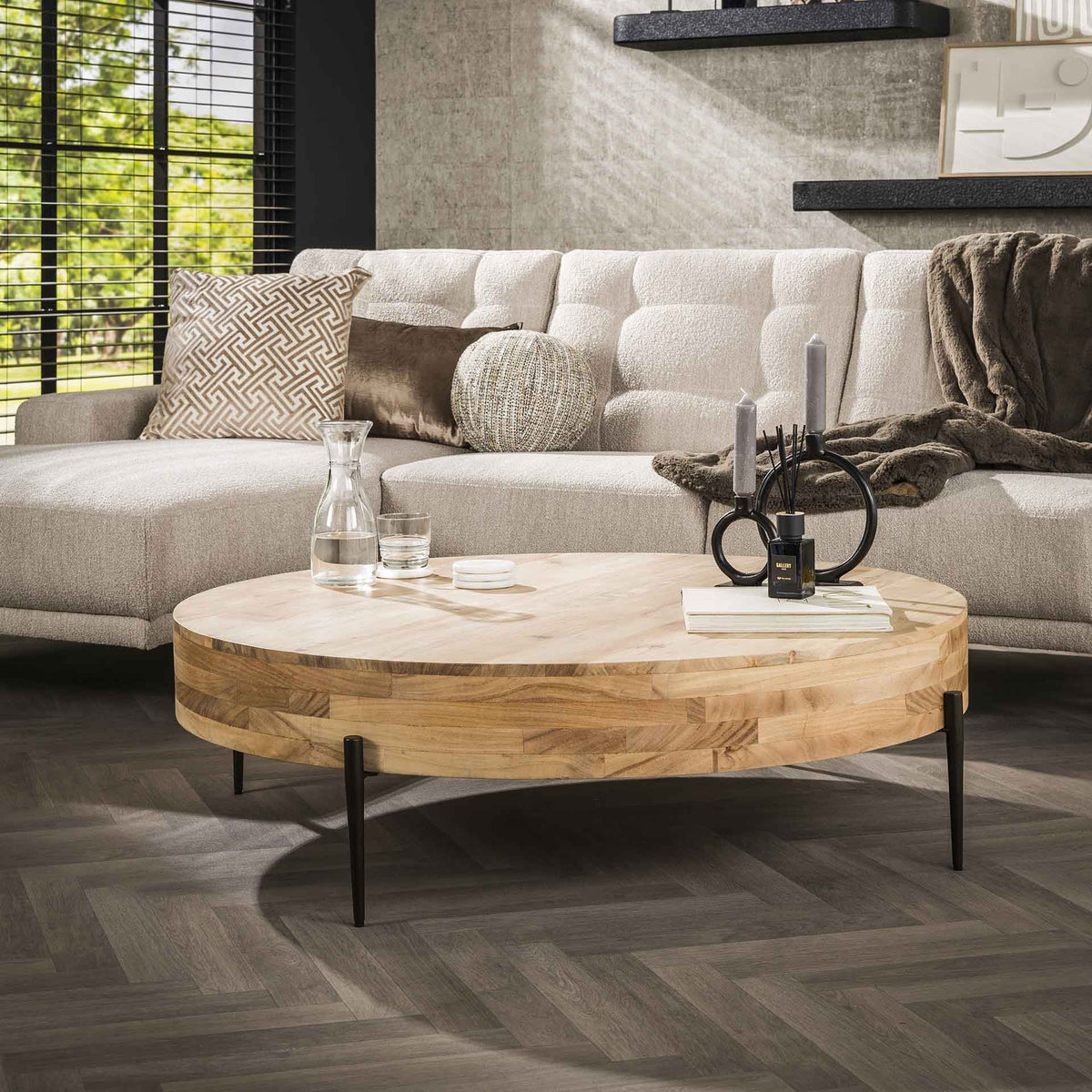 Salontafels - Ronde salontafel Caro acaciahout Ø120 cm naturel - Dimehouse