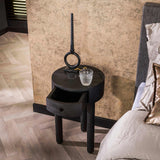 Comodino rotondo Davey Nero Legno di acacia 1 cassetto