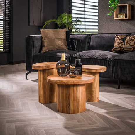 Salontafels - Ronde salontafel set van 3 Adam robuust acaciahout - Dimehouse