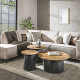 Salontafels - Salontafel set van 3 visgraad Elva teakhout - frame metaal - Dimehouse