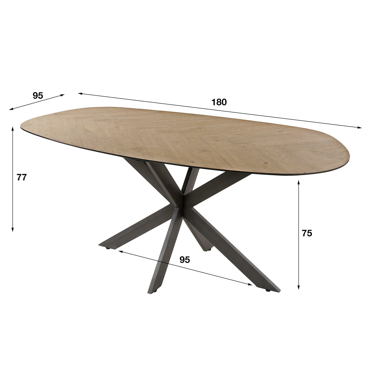 Eettafels - Organische Eettafel Annemé Visgraat 180 x 95 cm - Dimehouse