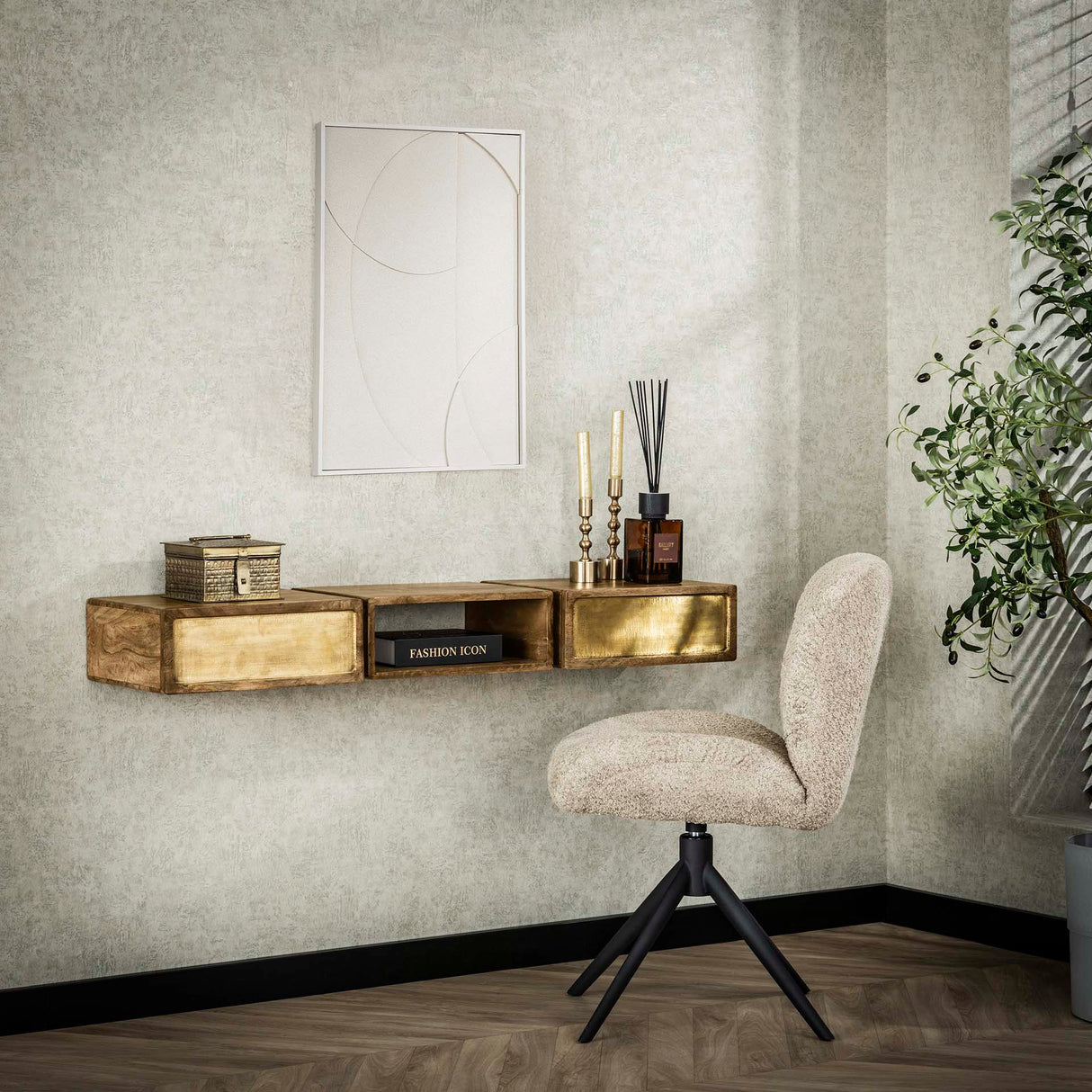 Kaptafels - Mira Hangende Kaptafel Mango Zand Brass 123 cm - Dimehouse