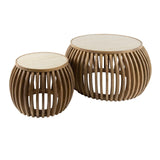 Salontafels - Vento Curve Salontafel Ø75 massief mango zand set van 2 - Dimehouse