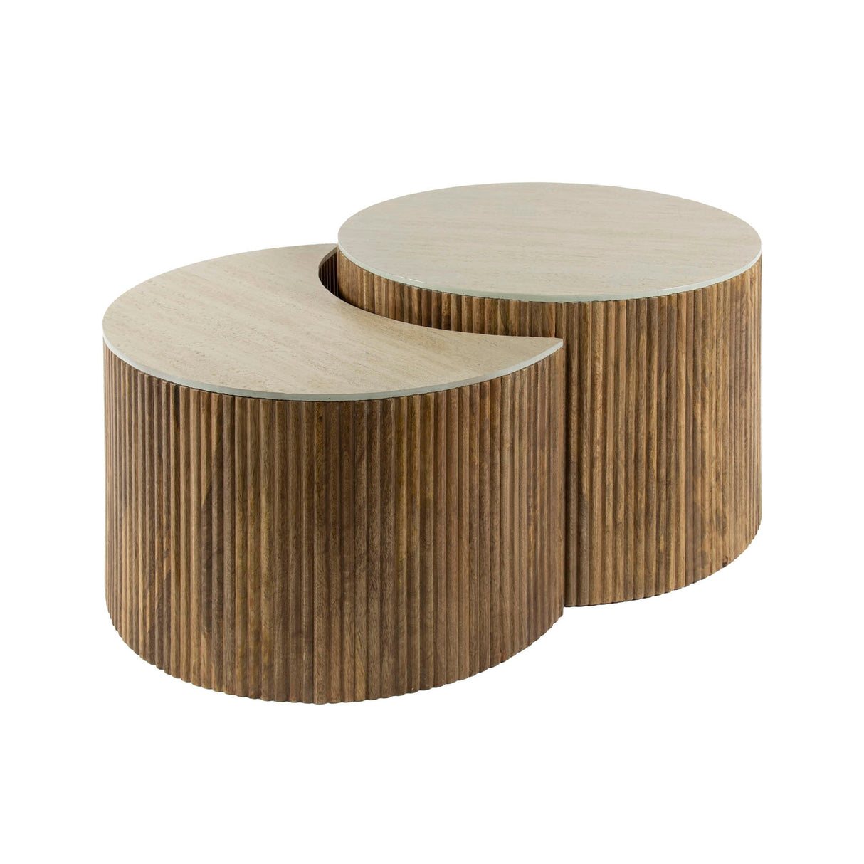 Salontafels - Vento Halfrond Salontafel Set Ø60 Massief Mango Zand - Dimehouse