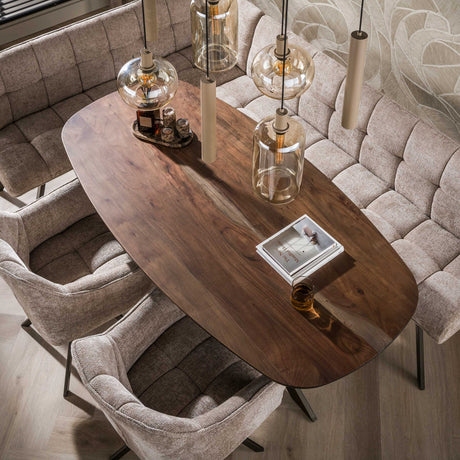 Tavolo da pranzo ovale danese in legno massello di acacia marrone noce Tavon 150x90 cm