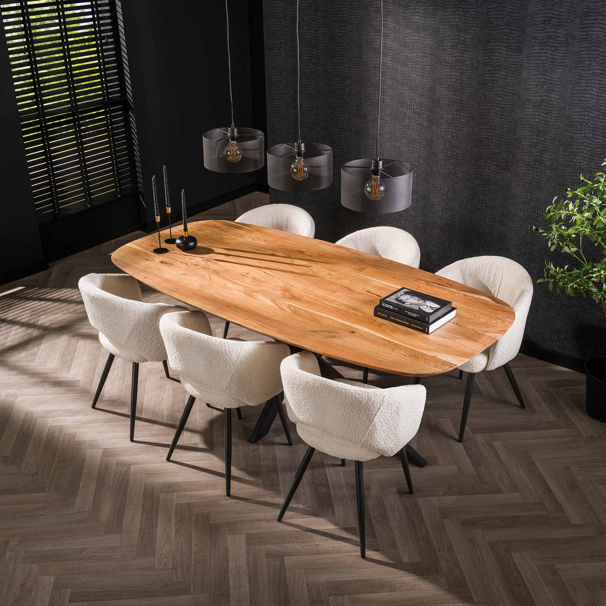 Tavolo da pranzo ovale danese Tavon in legno di acacia 215x105 cm