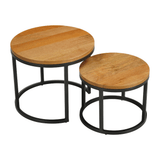 Salontafels-Set van 2 ronde salontafels naturel mangohout - industrieel - Rosy-Dimehouse