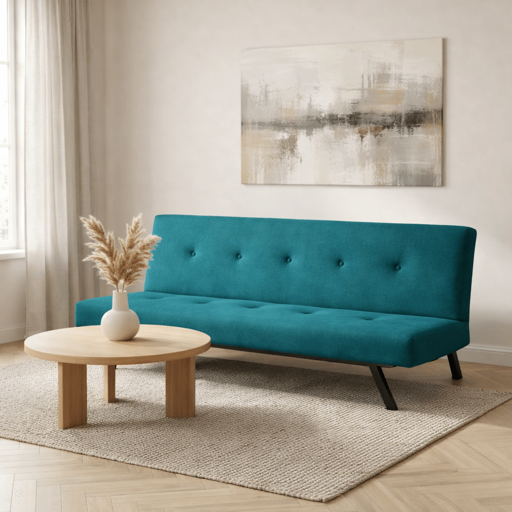Divano letto Tessuto Blu Petrolio 3 posti - 180 cm - Senza braccioli - Zoly