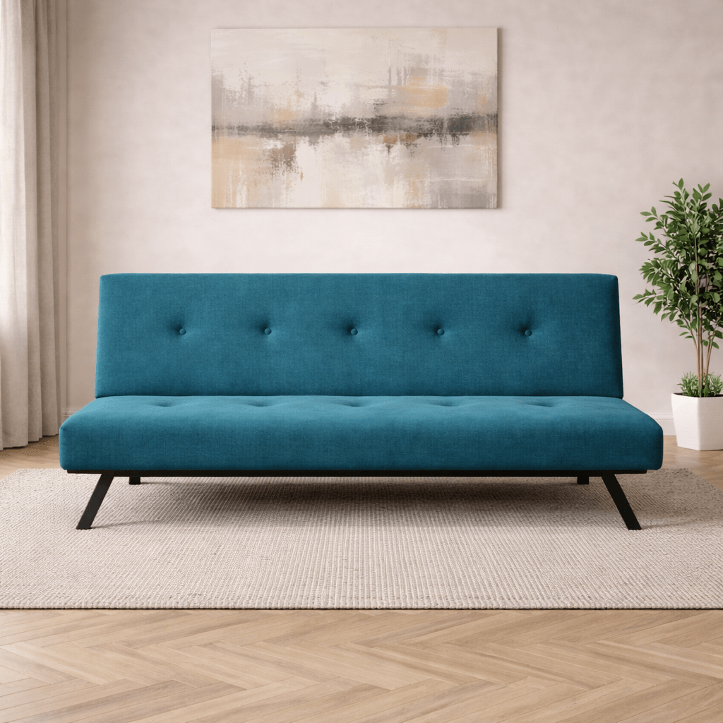 Divano letto Tessuto Blu Petrolio 3 posti - 180 cm - Senza braccioli - Zoly