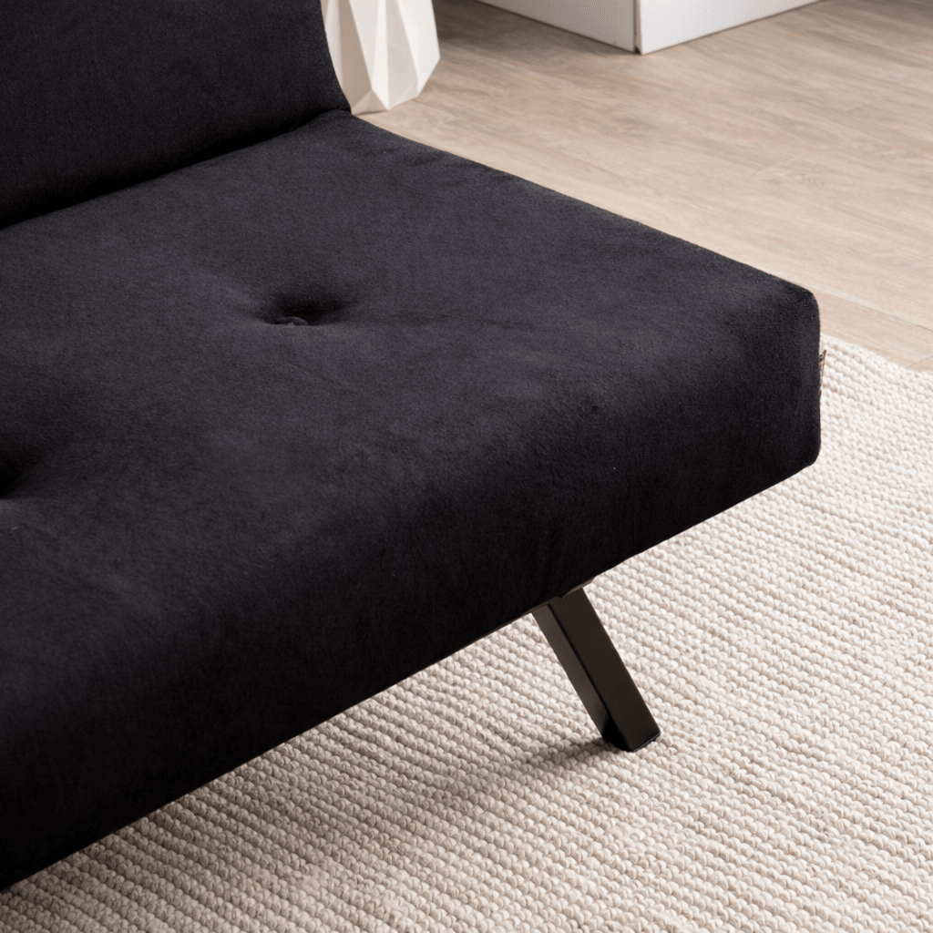 Divano letto in tessuto nero a 3 posti - 180 cm - Senza braccioli - Zoly