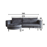 Divano Bella Dimehouse Antracite LxPxH 138x98x55 Tessuto Bianco Indicazione dimensione foto