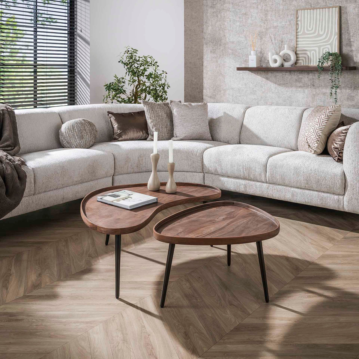 Salontafels - Salontafelset Kira Organisch Acaciahout Bruin Set van 2 - Dimehouse