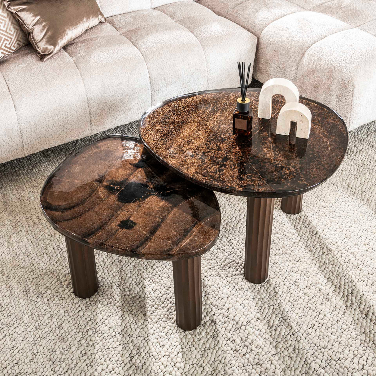 Salontafels - Salontafel Aura L Antiek Koper 70x59 cm - Dimehouse