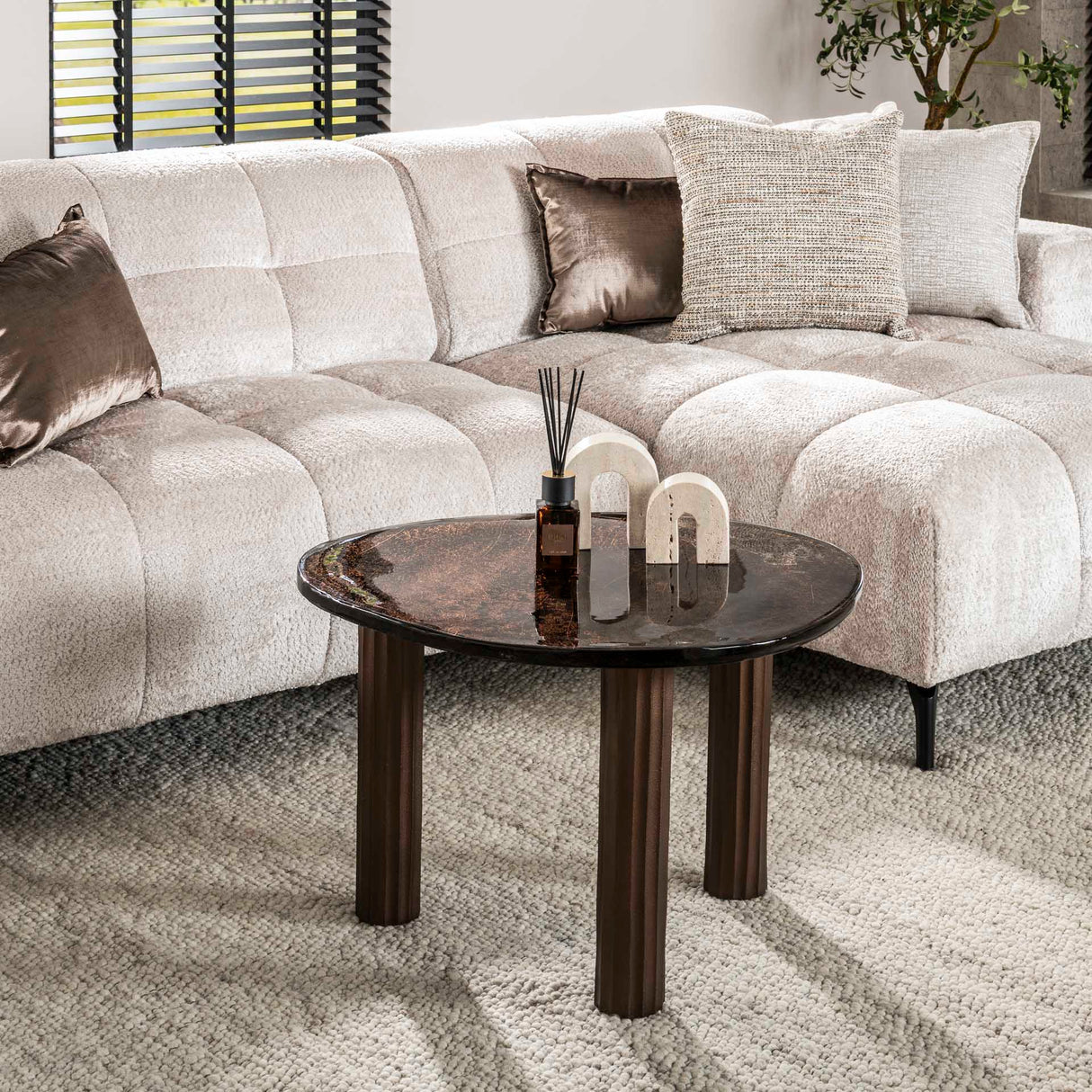 Salontafels - Salontafel Aura L Antiek Koper 70x59 cm - Dimehouse