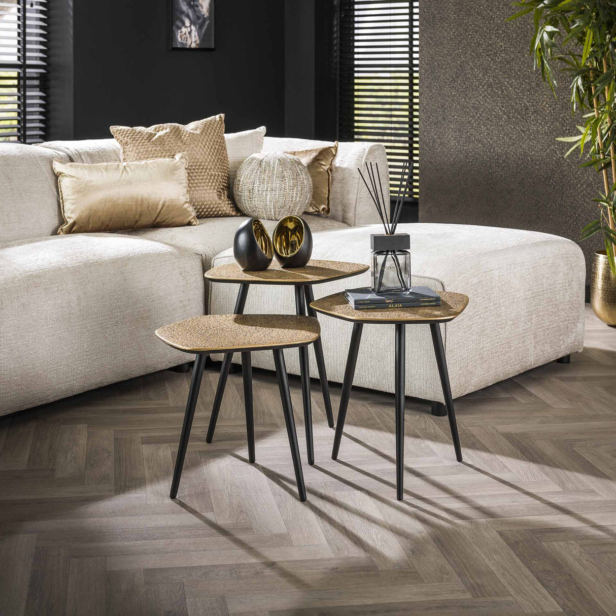 Salontafels - Salontafel set van 3 Moana metaal goud - Dimehouse