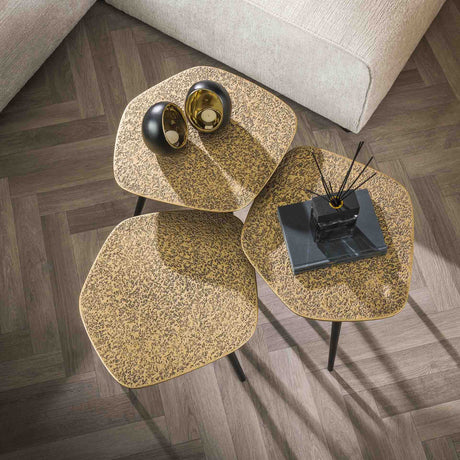 Set di 3 tavolini da caffè Moana in metallo dorato