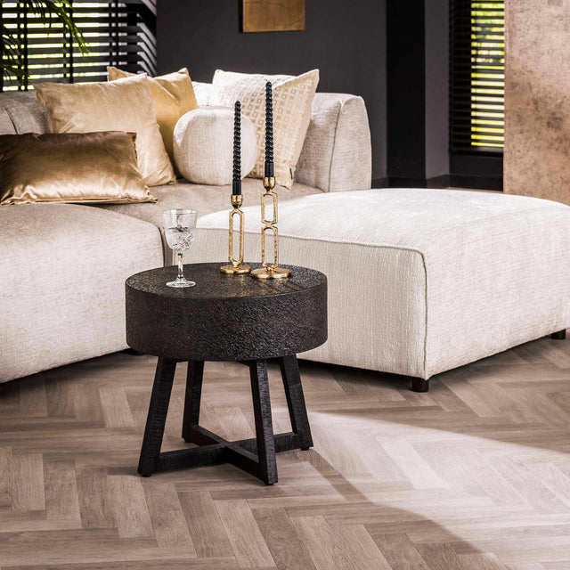 Salontafels - Ronde salontafel Caro acaciahout Ø50 cm zwart - Dimehouse