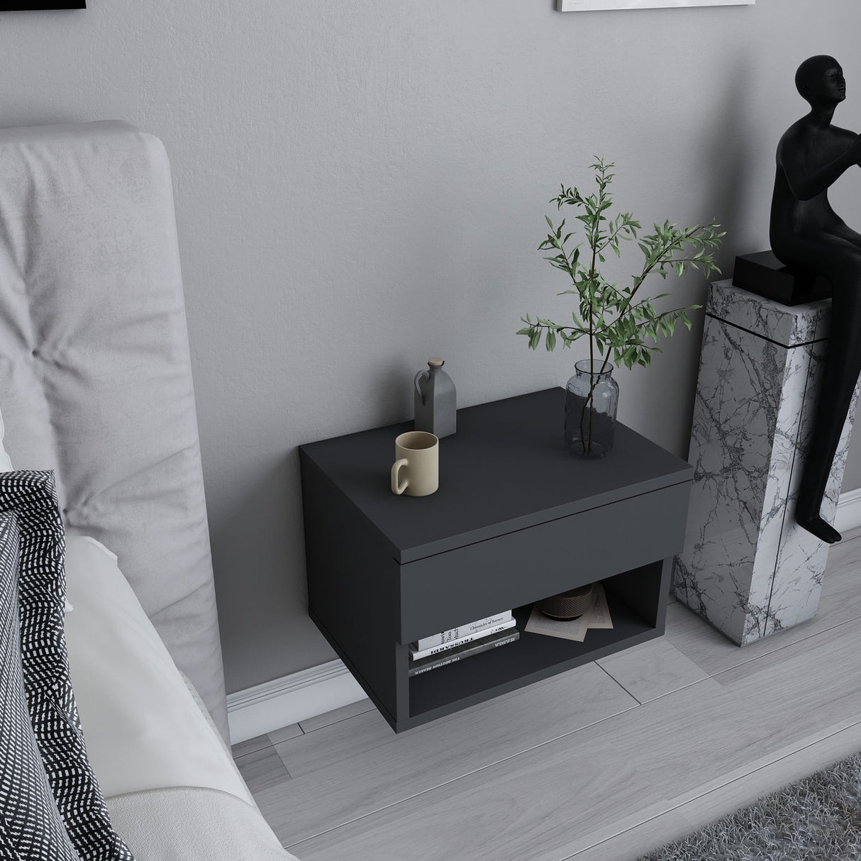 Nachtkastjes - Nachtkastje Jamot Antraciet Melamine 44,6x31,9x31,9 cm - Dimehouse