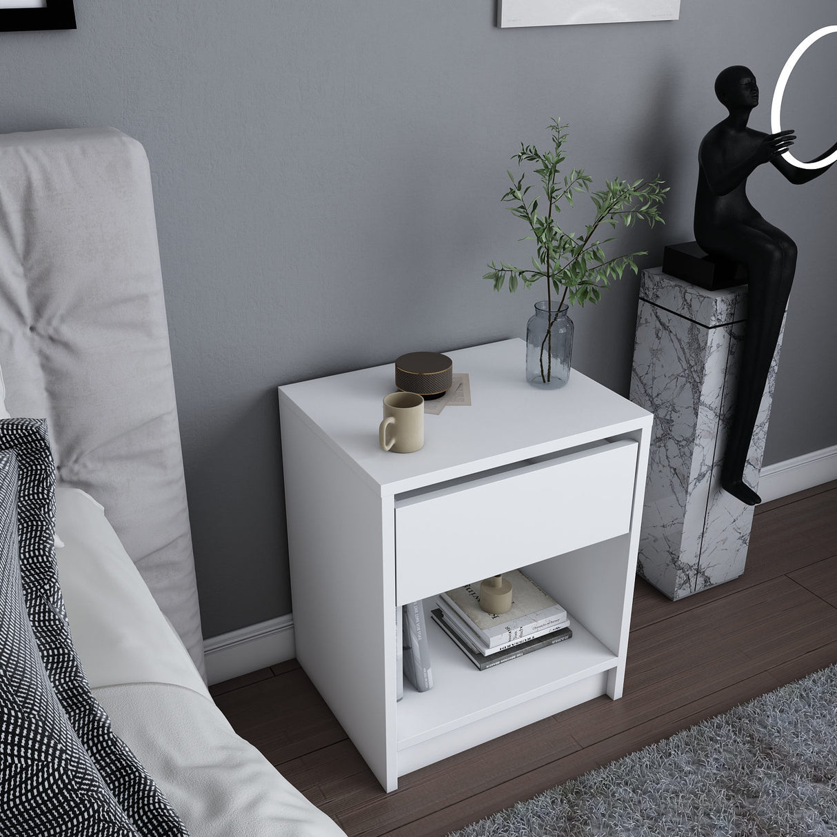 Comodino Sheridan bianco 44,6 cm Legno composito con nobilitazione melaminica