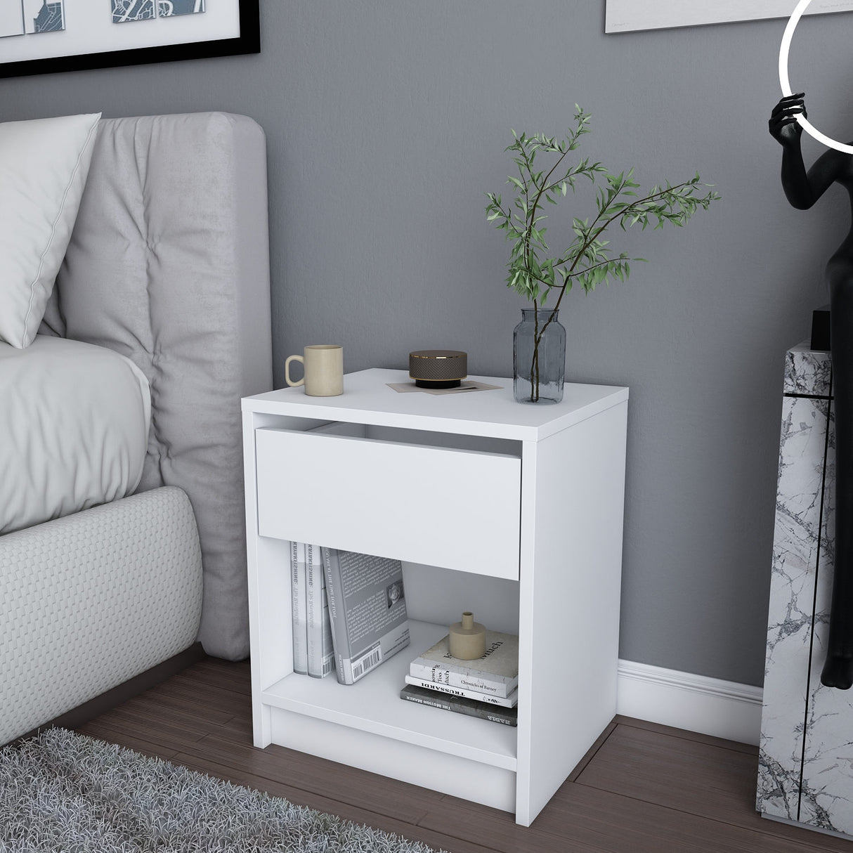 Comodino Sheridan bianco 44,6 cm Legno composito con nobilitazione melaminica