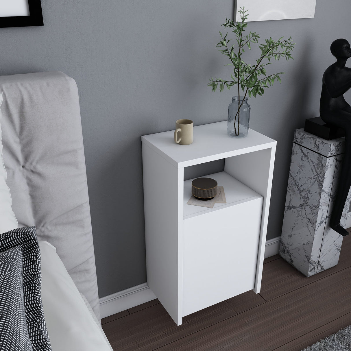 Comodino Carlin bianco 36 cm Legno composito rivestito melaminico