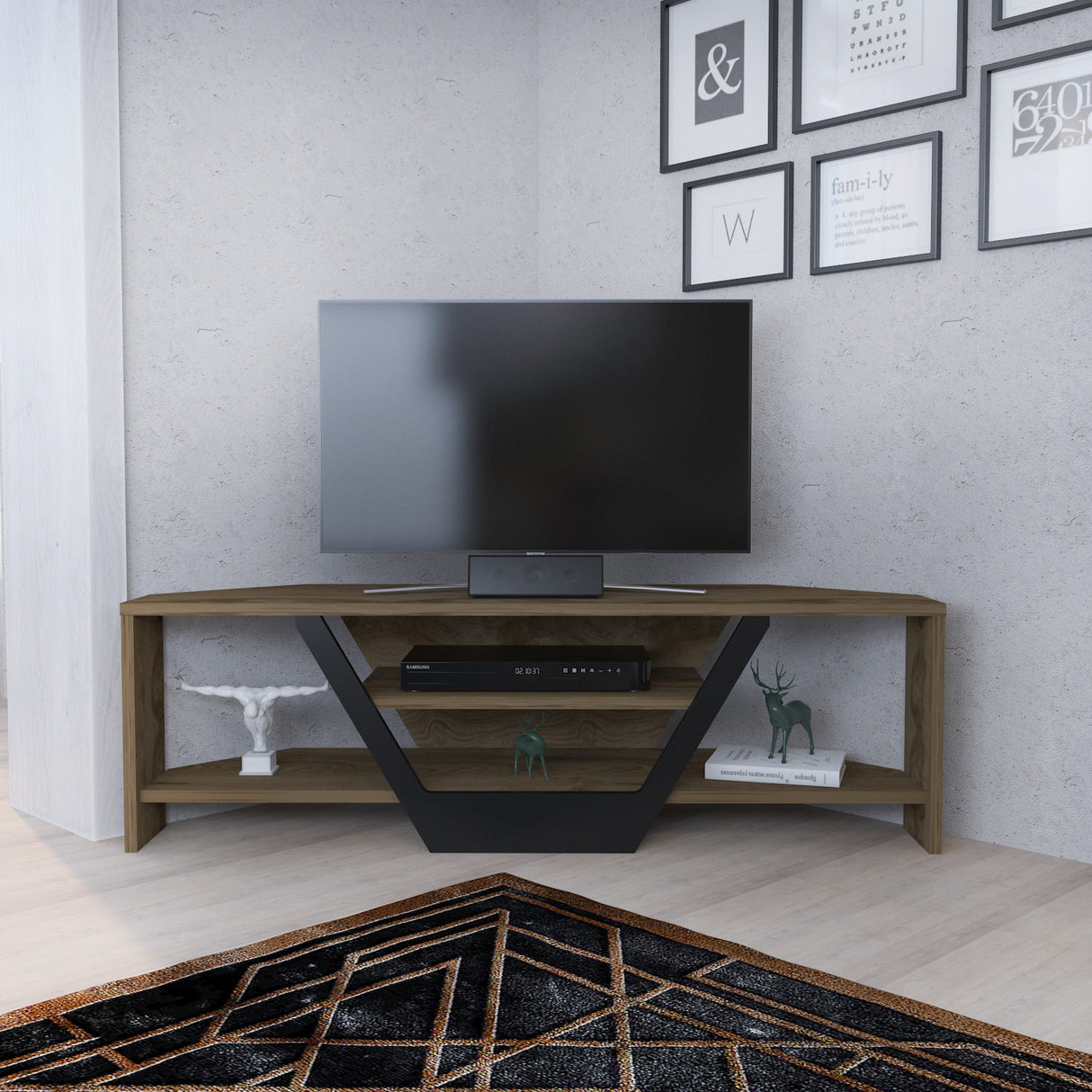 Mobile TV Sares aspetto rovere nero 120 cm Aspetto rovere vecchio, legno composito rivestito melamina nera