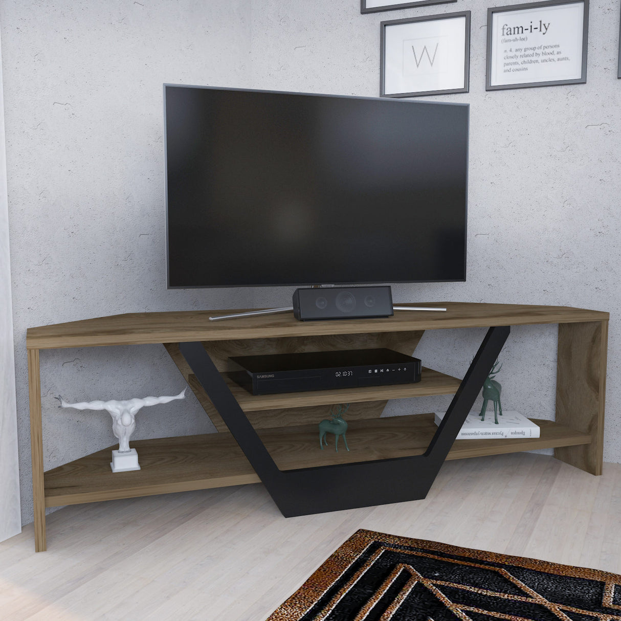 Mobile TV Sares aspetto rovere nero 120 cm Aspetto rovere vecchio, legno composito rivestito melamina nera