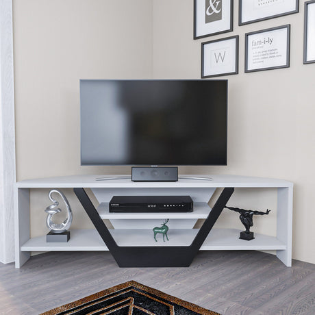 Mobile TV Sares bianco-nero 120 cm Bianco, Nero Legno composito rivestito melaminico