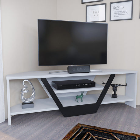 Mobile TV Sares bianco-nero 120 cm Bianco, Nero Legno composito rivestito melaminico