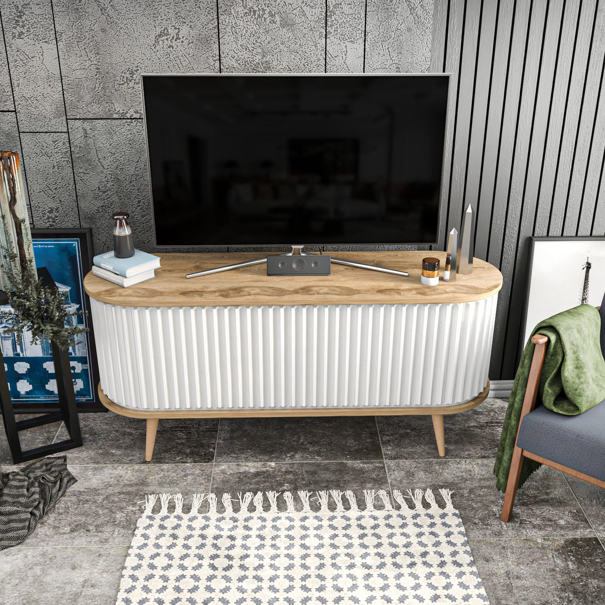 TV Meubels - TV Meubel Stor Eik Wit Melamine 140x64x43 cm - Dimehouse