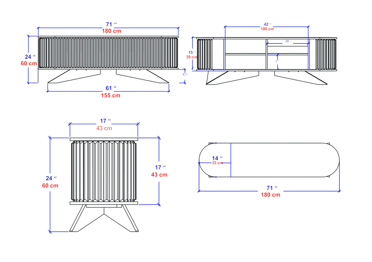 TV Meubels - TV Meubel Stor Saffier Wit Melamine 180x60x43 cm - Dimehouse
