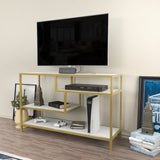 TV Meubels - TV Meubel Robbins Gold Goud Wit Melamine 120x75x39 cm - Dimehouse