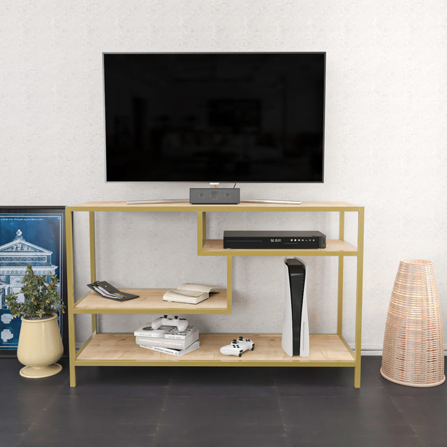 TV Meubels - TV Meubel Robbins Gold Goud Eik Melamine 120x75x39 cm - Dimehouse
