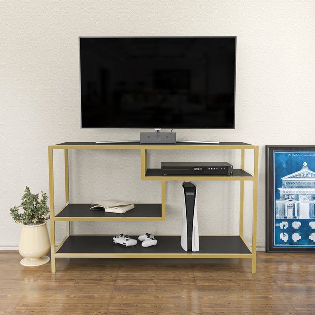 TV Meubels - TV Meubel Robbins Gold Goud Antraciet Melamine 120x75x39 cm - Dimehouse