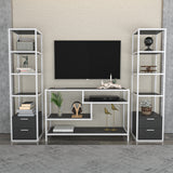 TV Meubels - TV Meubel Set Robbins White Wit Antraciet Melamine 198x160x39 cm - Dimehouse